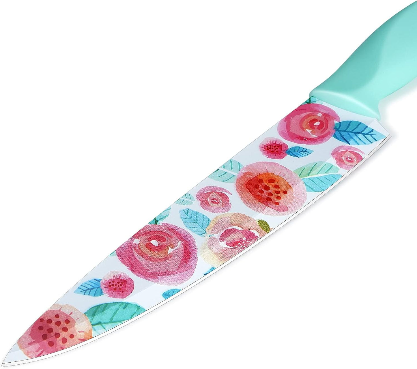 G.a HOMEFAVOR 5-Piece Kitchen Knife Set, Nonstick Coated with 5 Blade Guards, Multicolored