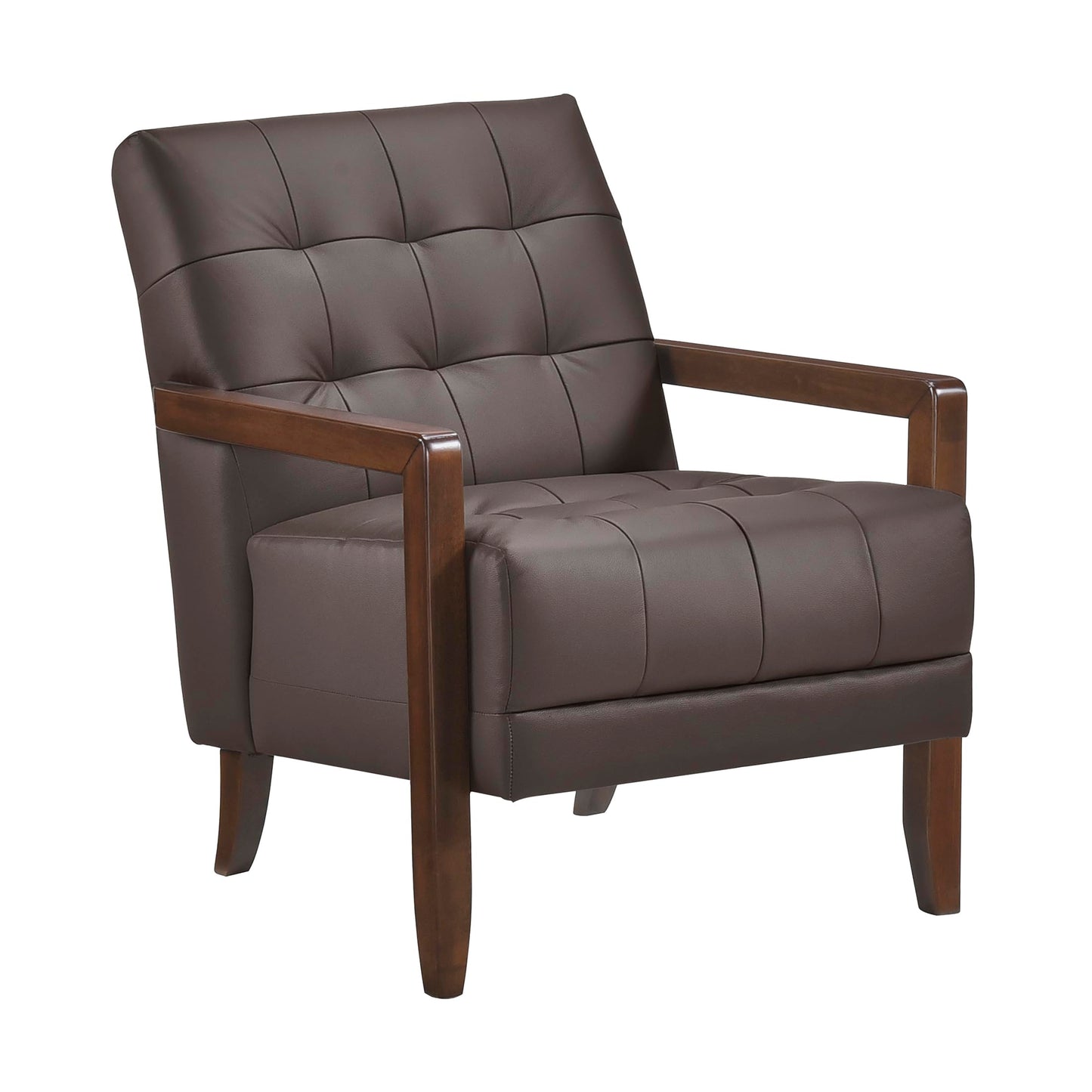 Lexicon Modern Accent Chair, Luxury Genuine Leather Match Living Room Chair with Tufted Cushions, Solid Wood Frame and Arm Rest, Comfy Upholstered Single Seat for Bedroom/Reading/Office, Dark Brown