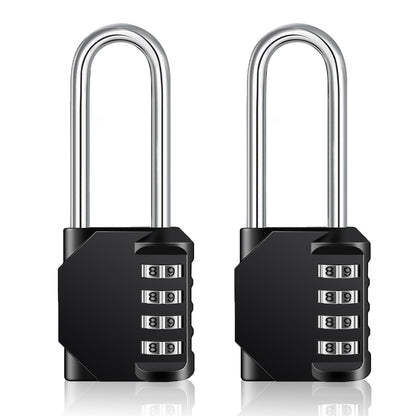 ZHEGE Long Shackle Padlock, 4 Digit Combination Lock, Resettable Weatherproof Combo Lock for School, Gym, Employee Locker, Outdoor, Fence (Black, 2 Pack)