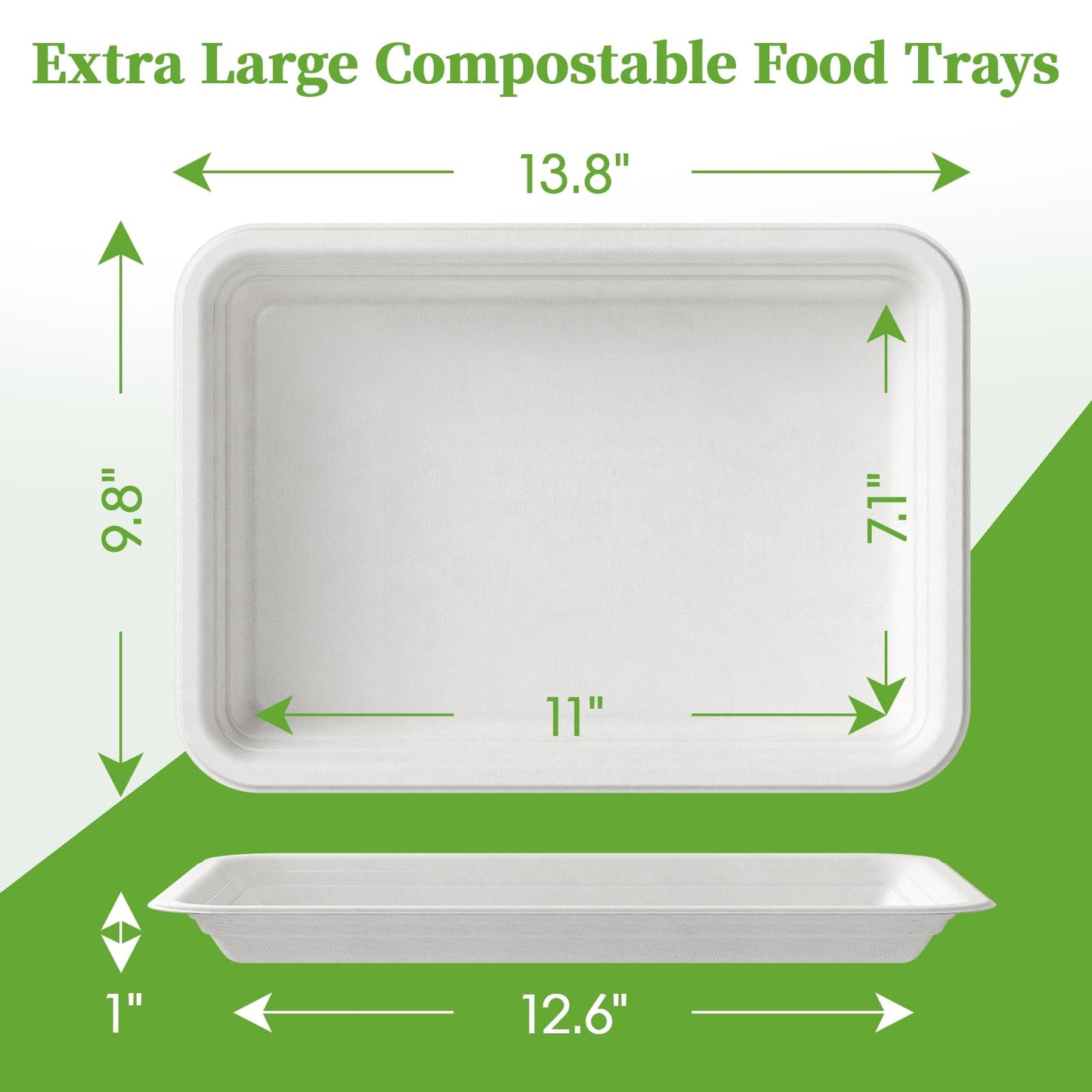 ECOLipak 100 Pack 14 Inch Disposable Food Crawfish Trays, Compostable Large Paper Plates, Disposable Thanksgiving Trays for Serving Food, Turkey, BBQ, Seafood Boil Party Supplies(White)
