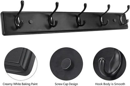 Wooden Coat Rack, Wall-Mounted Organizer for Closet, Entryway, Heavy Duty Double Hooks for Hanging Towels, Black