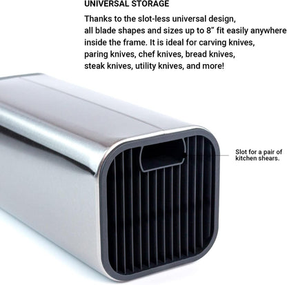 KAUKKO Universal Knife Block Holder - Large Stainless Steel Kitchen Knife Organizer, Modern Countertop Space Saver