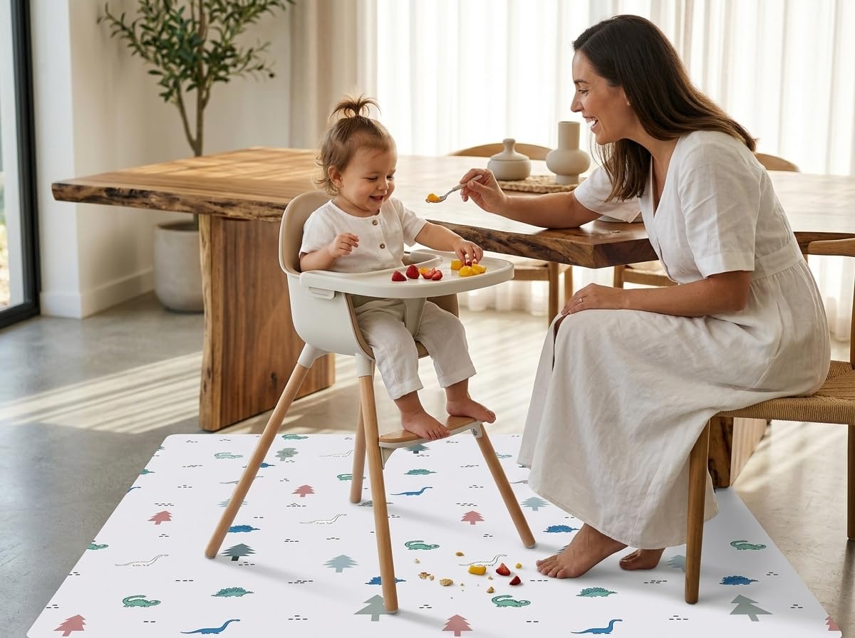 51” Baby Splat Mat for Under High Chair/Arts/Crafts, WOMUMON Washable Waterproof Anti-Slip Floor Splash Mat, Portable Wipeable Spill Mat and Table Cloth
