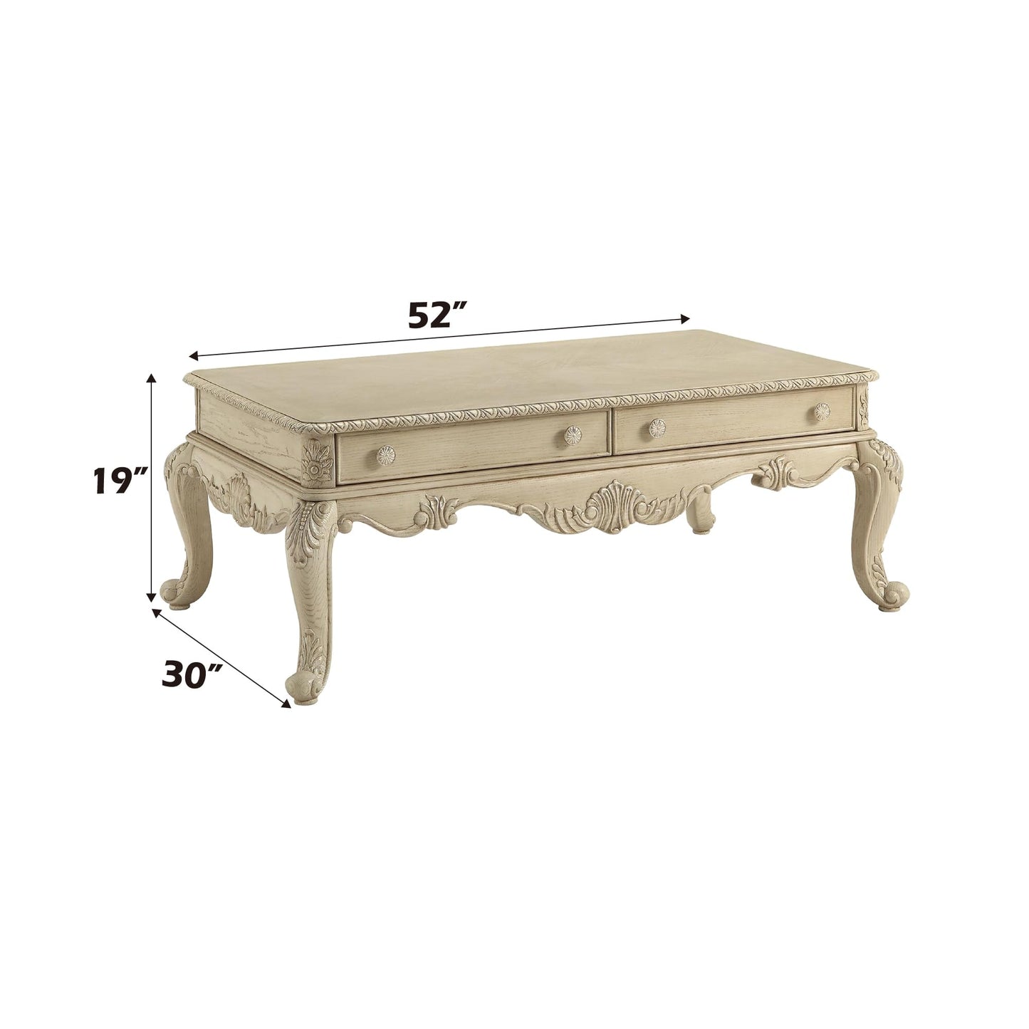 Acme Ragenardus 2-Drawer Wooden Top Storage Coffee Table in Antique White