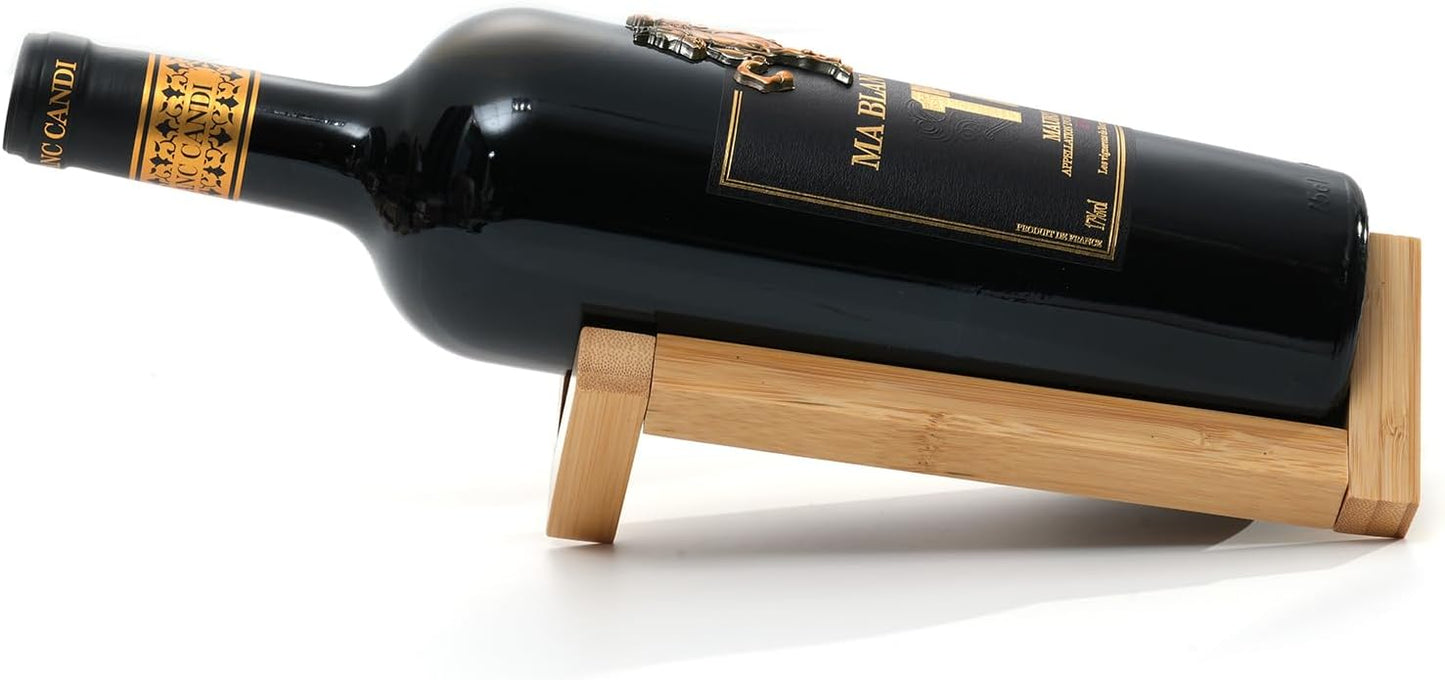 Single Wine Bottle Holder, Personalized Bamboo Stand for Table Top Wine Rack, Countertop Organizer