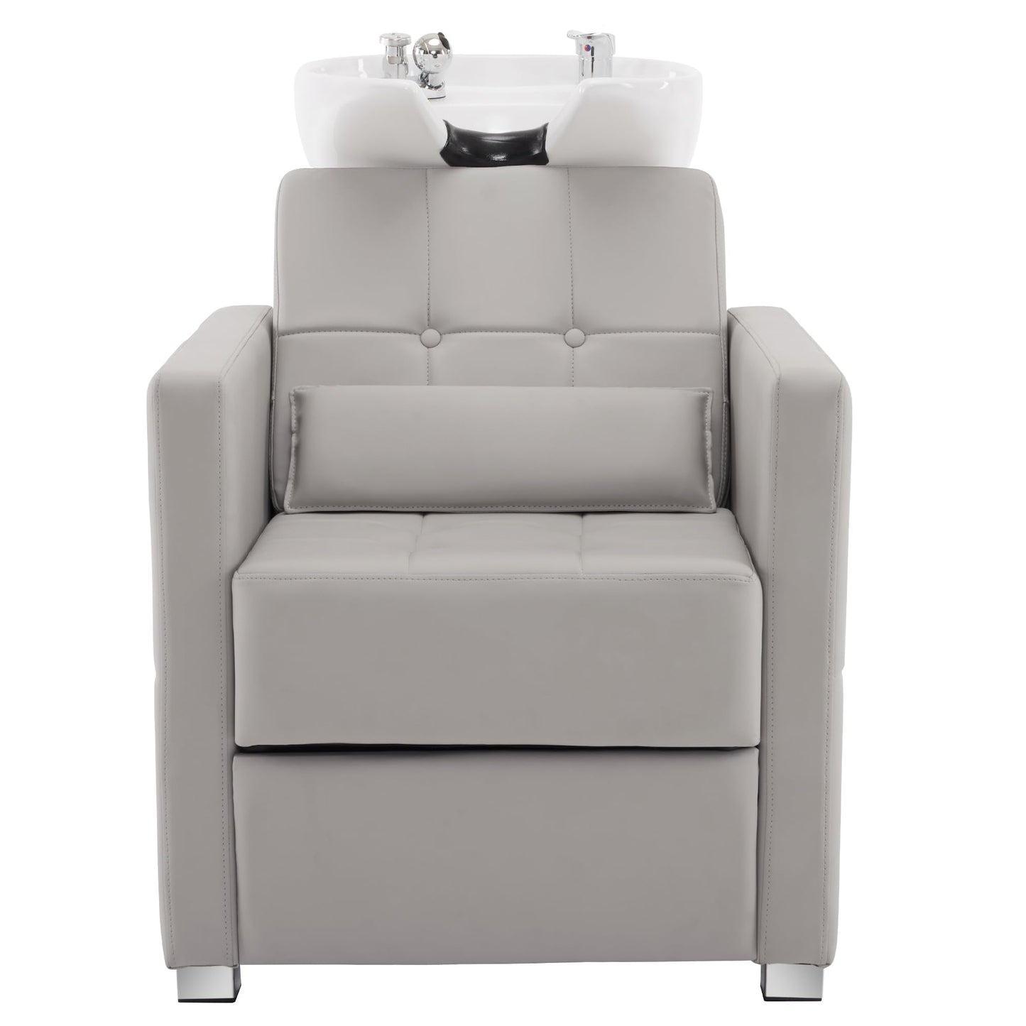 BarberPub Backwash Shampoo Station Chair, Adjustable Porcelain Ceramic Hair Wash Basin, Vacuum Breaker, Professional Shampoo Chair for Salon and Spa 9309 (Gray)