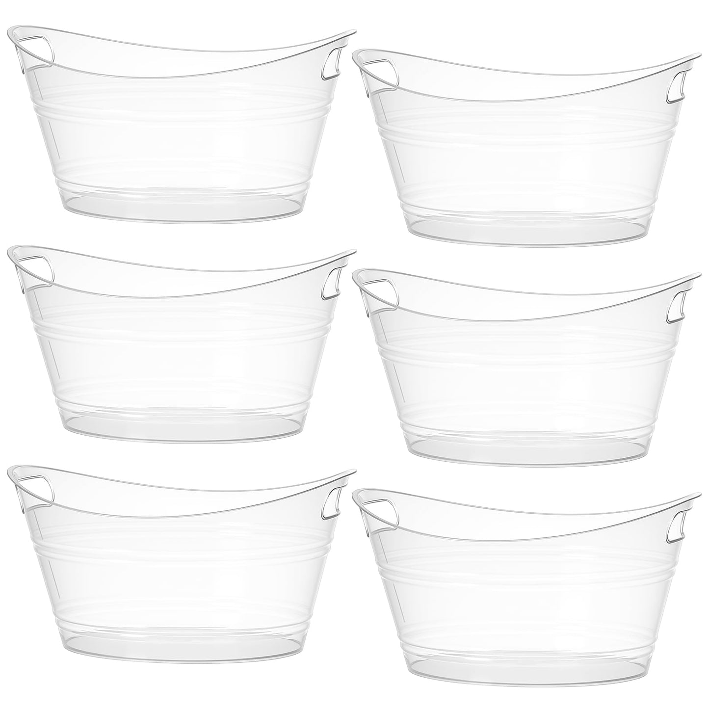 Patelai 6 Pcs Ice Buckets Bulk, Plastic Ice Buckets with Handles, Oval Storage Tub, Large Capacity Drink Tub for Party Bar Wine Beer Champagne Beverage Bottle Cooler(4.5 Liter,Clear)