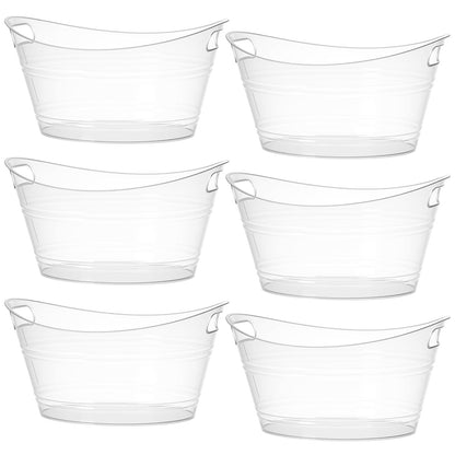 Patelai 6 Pcs Ice Buckets Bulk, Plastic Ice Buckets with Handles, Oval Storage Tub, Large Capacity Drink Tub for Party Bar Wine Beer Champagne Beverage Bottle Cooler(4.5 Liter,Clear)