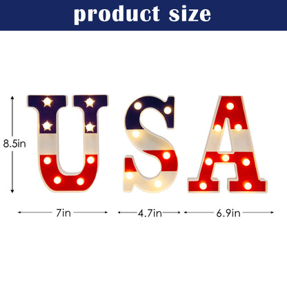 NWLIGHT Light Up letters 4th of July Marquee Lights for Independence Day LED Battery Operated Letter Lights Patriotic USA Letters Holiday Table Centerpiece Home Decoration