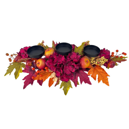 Svndlyn Thanksgiving Centerpiece with 3 Candle Holders,Fall Harvest Decor,Autumn Fall Maple Leaves Apple Berry Hydrangeas Candle Holder Floral Centerpiece for Thanksgiving Décor,Harvest Festival