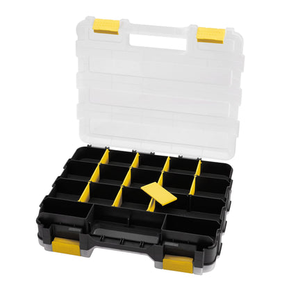 Hardware Organizer Box 34 Compartments Small Parts Organizer with Removable Dividers Durable Plastic Double Side Tools Box Screw Organizer For Nuts, Bolts, Screws, Nails, Small Hardware (Yellow)
