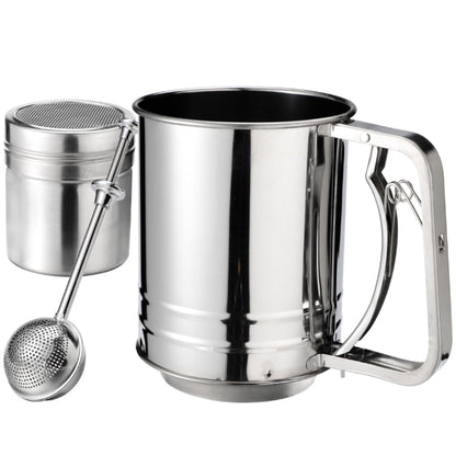 3 in 1 Stainless Steel Sifter 3 Cup Flour Sifter for baking with Powdered Sugar Duster Set, flour sprinkler Duster for Baking Pastries Pies Cupcakes and Desserts