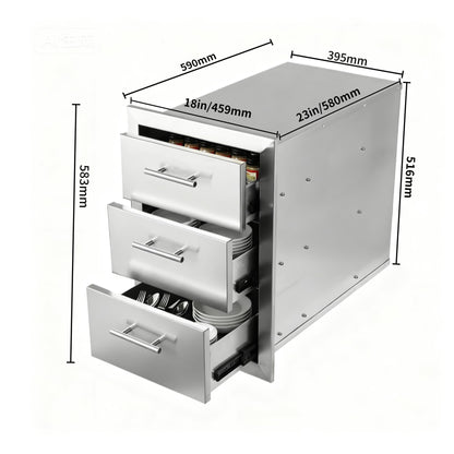 Cxforste Outdoor Kitchen Drawers with Triple-Access & Handles ，18" W x 23" H x 23" D Stainless Steel Flush Mount Modular Cabinet for BBQ Islands & Patios