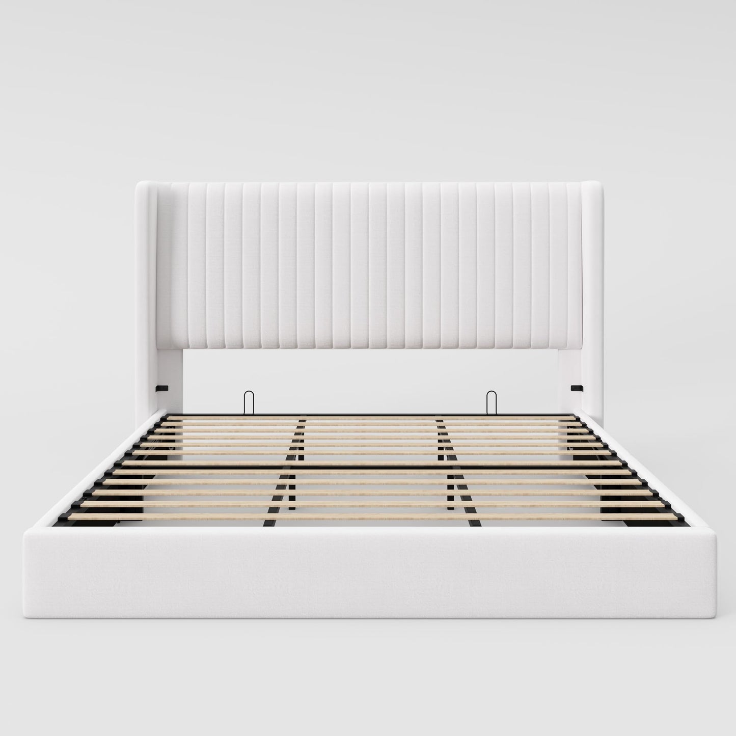 Allewie King Size Lift Up Storage Bed Frame, Hydraulic Support System, Upholstered Platform Bed Frame, Underneath Storage, Vertical Channel Tufted Headboard with Wingback, No Box Spring Needed, White