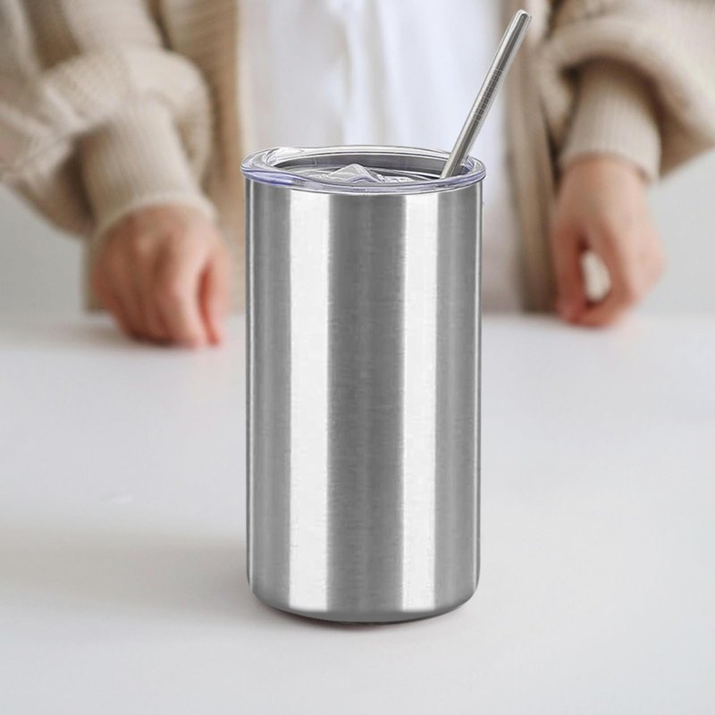 YOUKE OLA 16 Pack Tumblers Blanks Bulk Skinny Straight Tumbler Stainless Steel Double Wall Insulated Water Bottles with Lid & Straw for DIY Gift, 12oz Silver