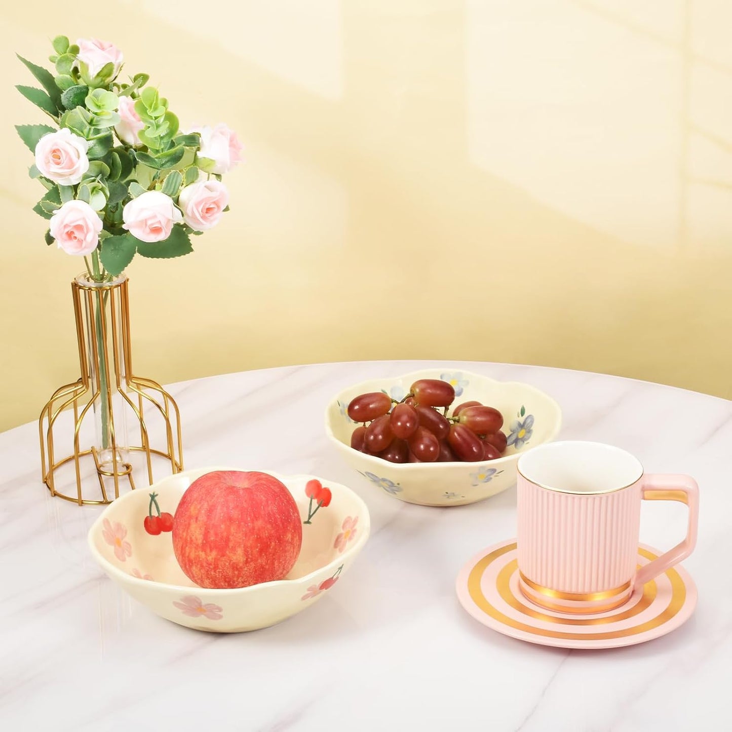 Koythin Salad Bowls, Cute Blue Flower Ceramic Bowl for Pasta, Cereal, Fruit, Soup, Dishwasher & Microwave Safe