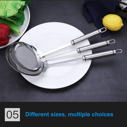 Fine Mesh Strainers, SUS 304 Premium Stainless Steel Kitchen Colander Sieve, Hand-held Oil Spoon with Good Grip