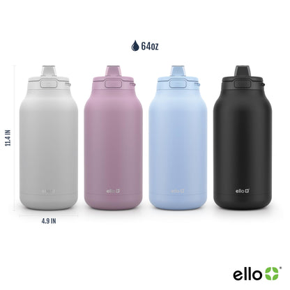 Ello Hydra 64oz Stainless Steel Water Jug with Locking Leak Proof Lid | Reusable Half Gallon Vacuum Insulated Metal Bottle with Silicone Straw, Keeps Drinks Cold All Day, Gift Ready, Grey
