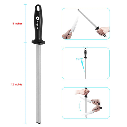 Diamond Honing Steel -12 In Knife Sharpener Rod,For Sharpening Kitchen Knife, Cooking Knives, Butcher's Knives, Home Gourmet Blades, Garden Tools Sharpening Stick