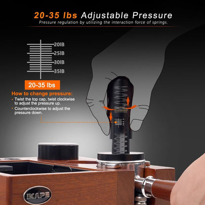 51mm Calibrated Espresso Tamper with Adjustable Pressure Feature, Anodized Aluminum Handle and Stainless Steel Base