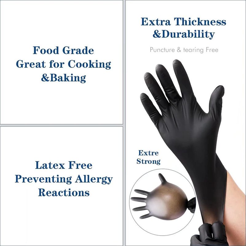 YKANG Black Nitrile Gloves,Disposable Gloves Latex Free 100 PCS,Cooking Gloves,Food Prep,BBQ,Household Cleaning Gloves(Large)