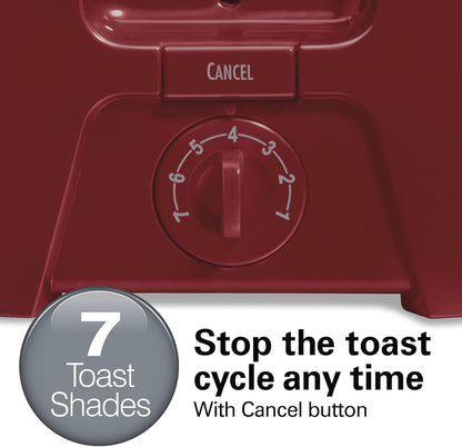 Hamilton Beach 2 Slice Toaster, Extra Wide Slots, Shade Selector, Auto-Shutoff, Cancel Button, Toast Boost, Red