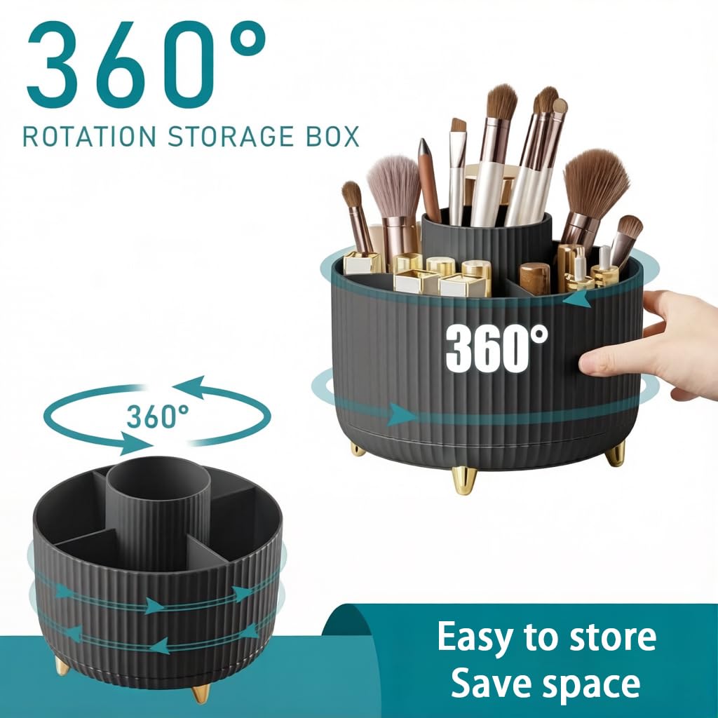 Y9A5N0K3O Makeup Brush Holder,360° Rotating Makeup Brush Organizer,5 Slot Make up Brushes Cup for Cosmetics,Large Capacity,For Nail Polish, Art Supply, Bathroom Vanity,Cosmetics Organizer,Black