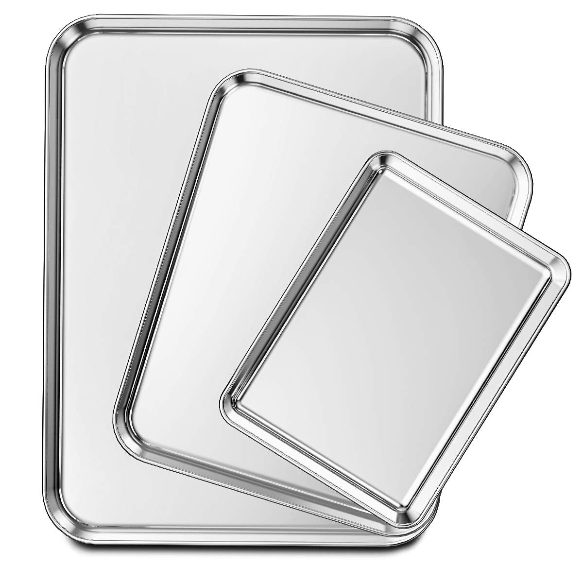 Wildone Baking Sheet Set of 3, Stainless Steel Cookie Sheet Cooking Sheet Pan for Baking & Roasting, 9/12/16 Inch, Non Toxic & Heavy Duty & Easy Clean