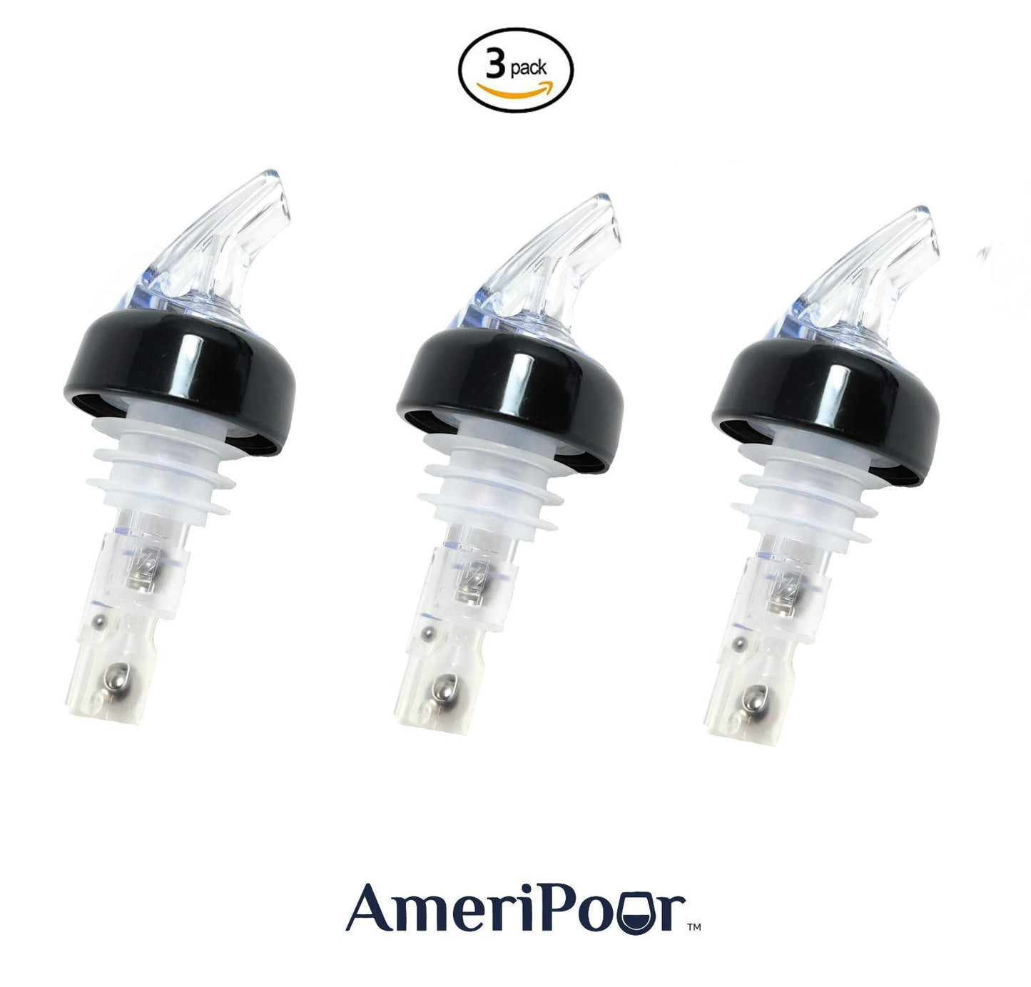 Measured Liquor Pourers - Large Cork For Oversized Bottles - Made 100% In The USA. Bar Spouts That Don't Leak - No Cracks, Just A Perfect Cocktail Pour Everytime. (Clear, 1.5oz (45ml) - 3 Pack)