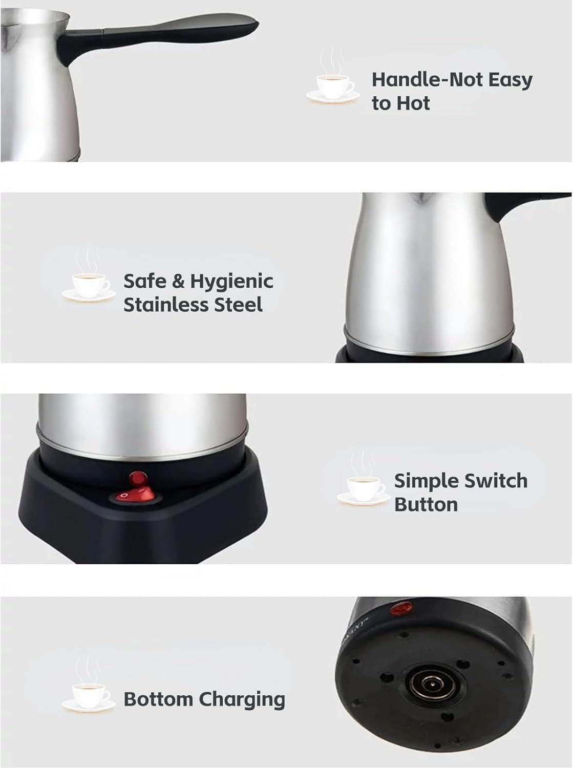 Yoidesu Turkish Coffee Maker, 600ml Coffee Warmer Pot, Ergonomic Handle, Stainless Steel Kettle for Home, Electric