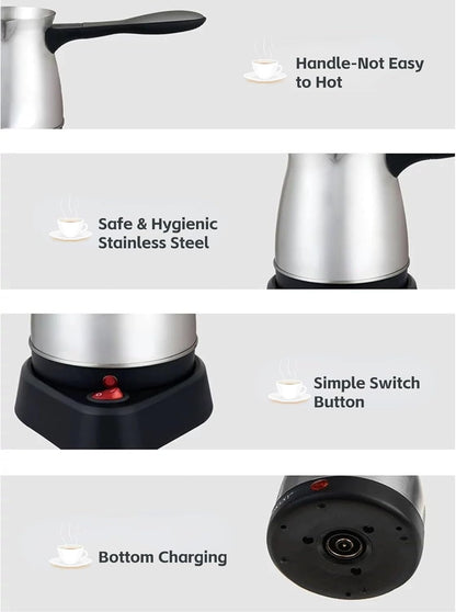 Yoidesu Turkish Coffee Maker, 600ml Brewing Capacity, Stainless Steel Electric Pot for Turkish & Greek Coffee