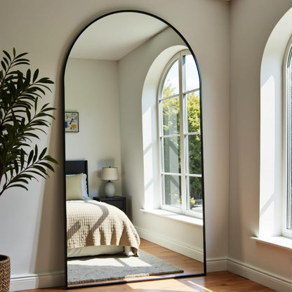OGCAU Floor Full Length Mirror, 81"x41" Arched-Top Hanging, Leaning or Standing Mirror, Full Body Wall Mounted with Aluminum Frame for Living Room, Bedroom (Black)