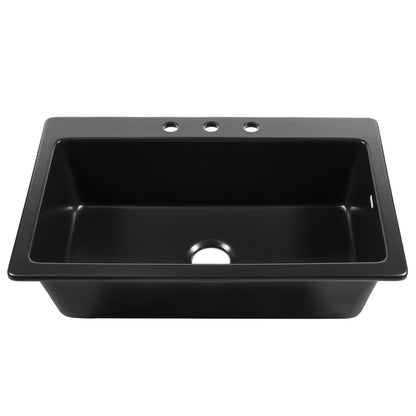 Sinkology Jackson Matte Black Fireclay Drop-In Kitchen Sink - 33 Inch Single Bowl - SureFire Fireclay Won't Chip, Crack, or Stain - 3-Hole - Sinkology Everyday Warranty - Fits 36 Inch Cabinet
