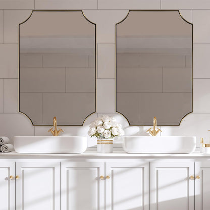 ANDY STAR 30x40 Inch Brushed Gold Mirror, Gold Scalloped Bathroom Mirror, Unique Rectangle Mirror in Never-Rust Stainless Steel Metal Frame, Wall Mount Vertical or Horizontal