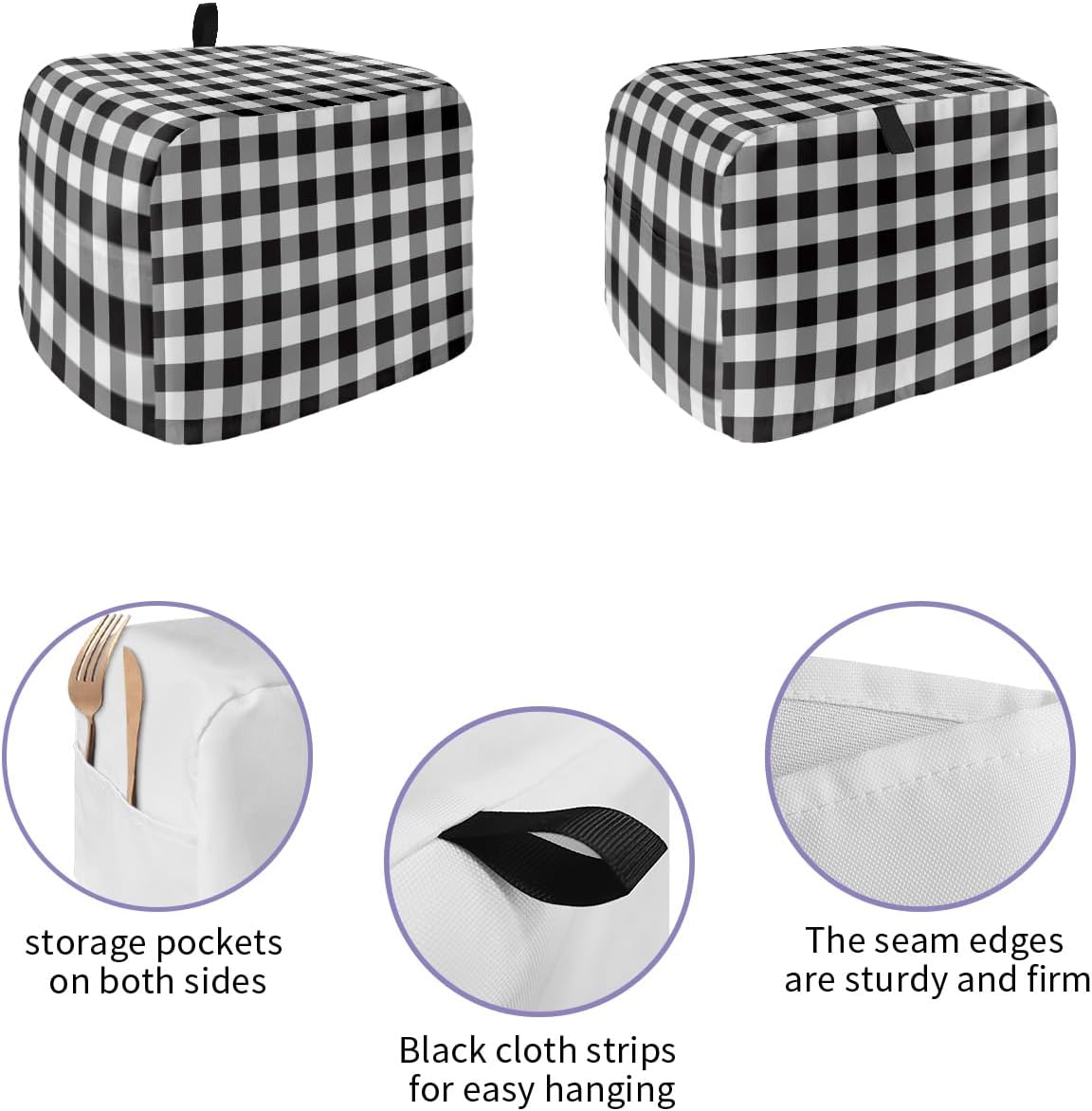 Black and White Checkered Toaster Cover 4 Slice, Large Kitchen Appliance Covers, Farmhouse Buffalo Plaid with Loop,