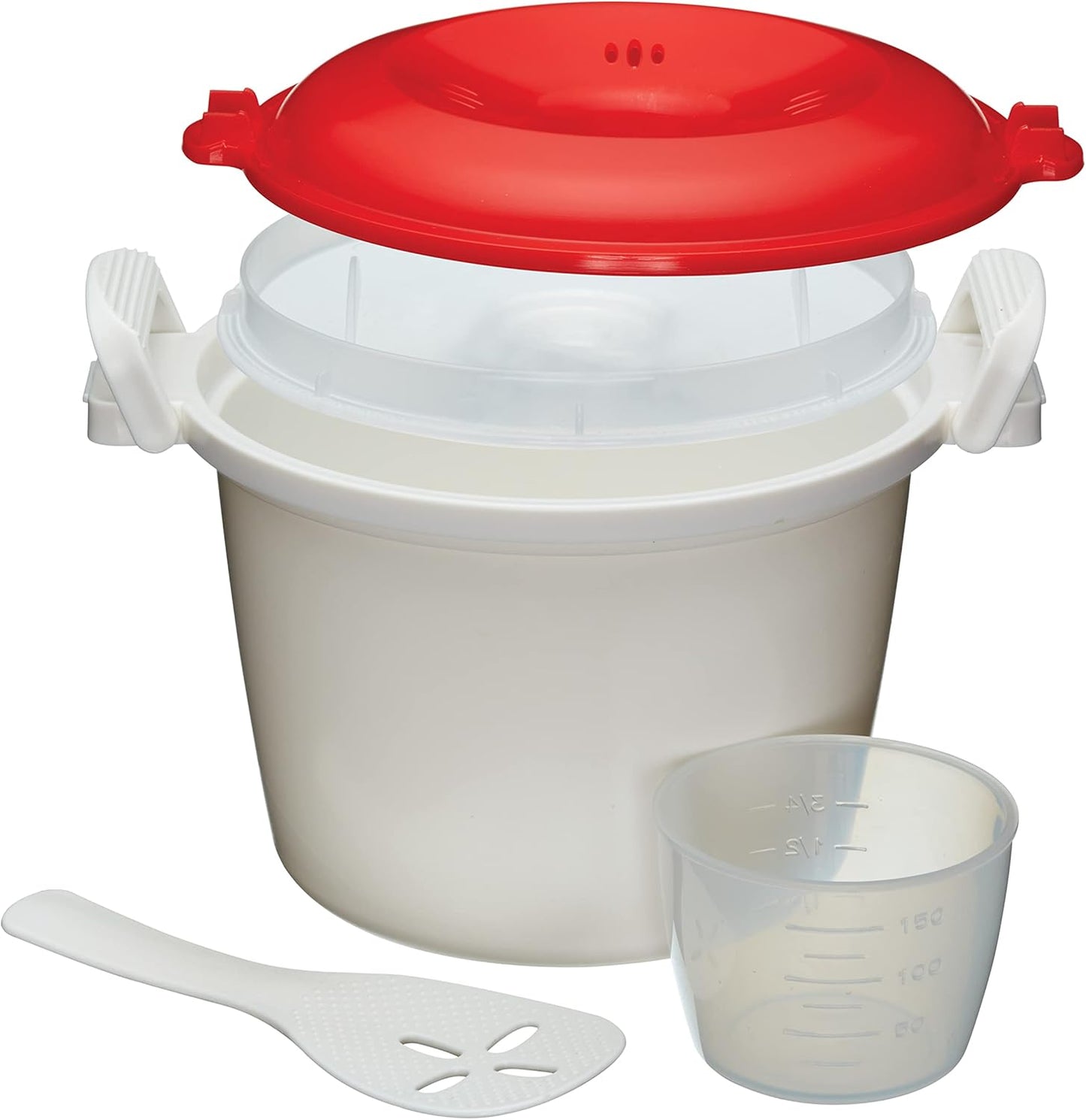 KitchenCraft Rice Cooker, Microwave Steamer, 1.5 Litre, BPA Free Plastic, White/Red