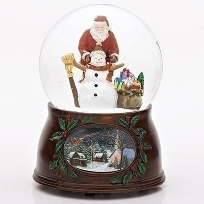 Roman Christmas Snow Globe - Musical Revolving Santa Claus & Snowman | 5-Inch Glitterdome