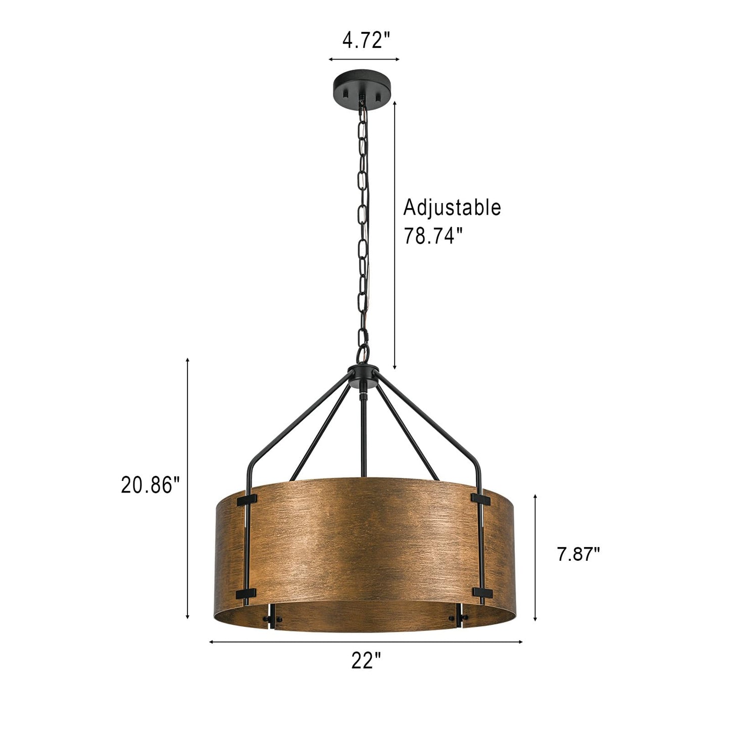 Kunlinzhu Drum Chandeliers for Dining Room,22 in Copper Bronze Metal Dining Room Light Fixture Over Table, Industrial Modern Farmhouse Pendant Light for Kitchen,Entryway,Living Room