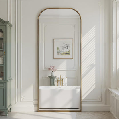 Anpark Oversized Floor Mirror - 71"x30" Arched Freestanding Full Body Mirror with Stand, Hanging or Wall Mounted for Living Room, Bedroom - Gold