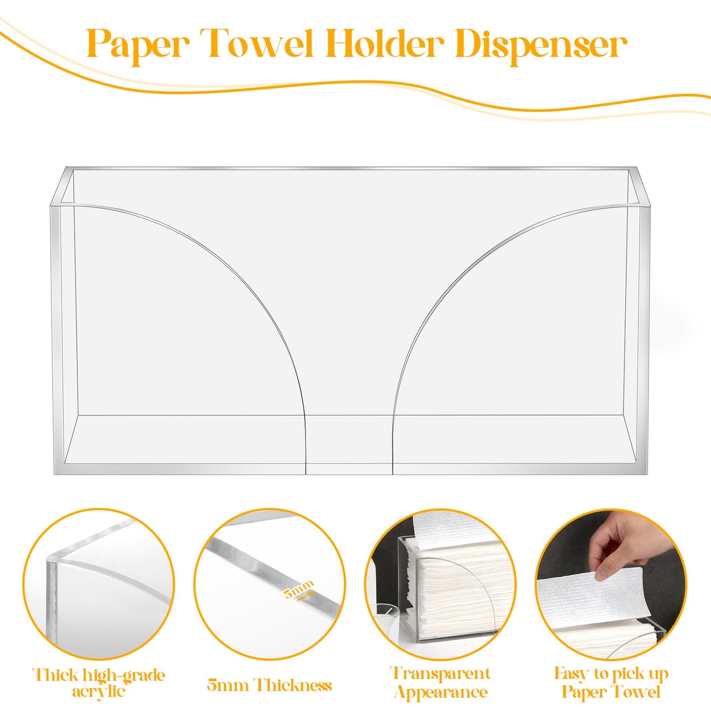 4Pack Clear Paper Towel Dispenser Countertop Acrylic Paper Towel Holder for Bathroom Folded Paper Towel Dispenser Clear Trifold Napkin Holder for Z-fold, C-fold, MultiFold Trifold