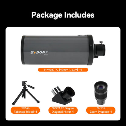 SVBONY MK90 60-180x90mm Angled High Magnification Spotting Scope, Compact and Lightweight Maksutov Spotting Scope with Eyepiece, Diagonal and Tripod for Long-Range Target, Astronomy Viewing
