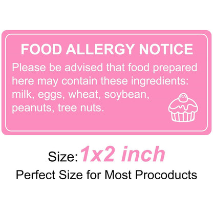 Hepertise 500 Pcs Food Allergy Stickers, 1x2 Inch Labels for Bakery, Cookie, Kitchen