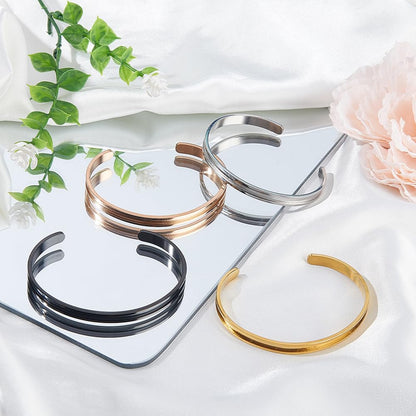 SUNNYCLUE 1 Box 4pcs Stainless Steel Bangle Bracelet Bangle Cuff Blanks Silver Black Rose Gold Groove Open Cuff Gemstones Empty Blank Bracelets for Jewelry Making Women Christmas Inlay Laser Engraving