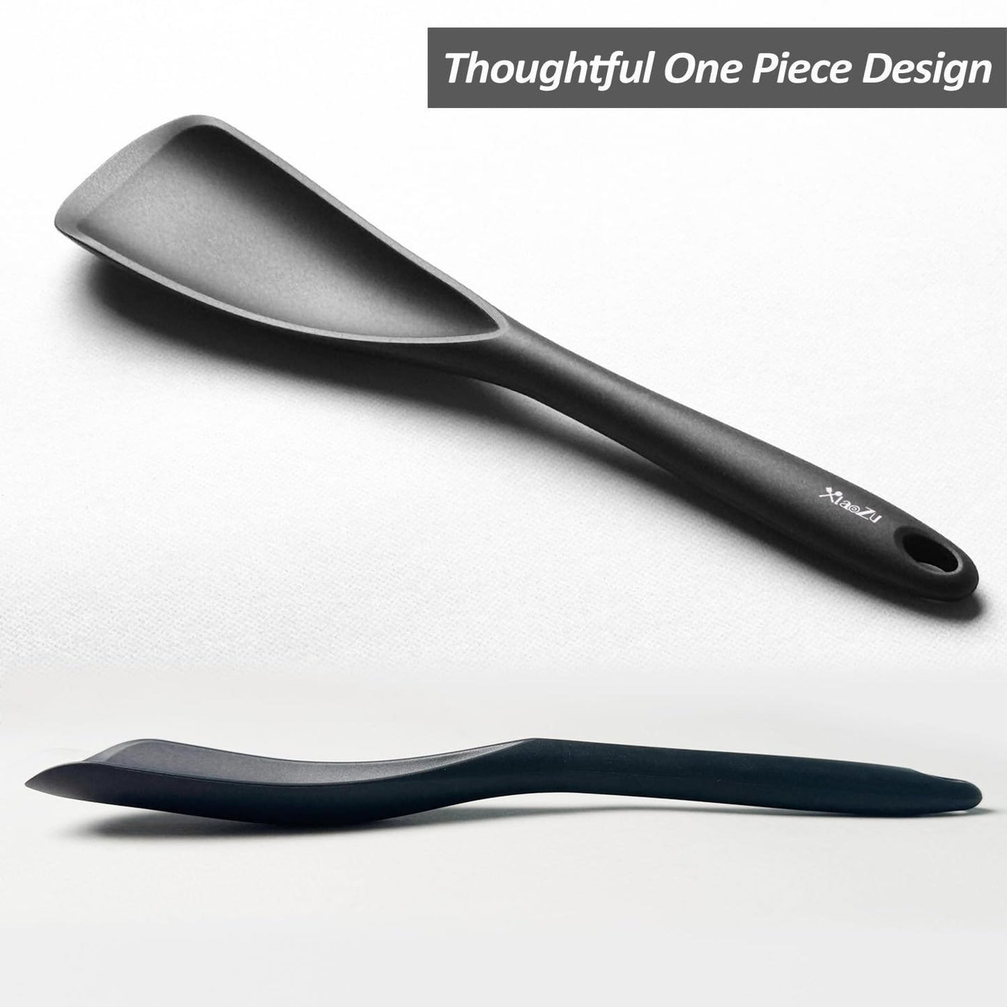Silicone Spatula Spoon, Great for Both Cooking and Serving Durable BPA-Free Matte Black Silicone, Seamless Design, Safe for Nonstick Cooking Surfaces, 2-Pcs, Black