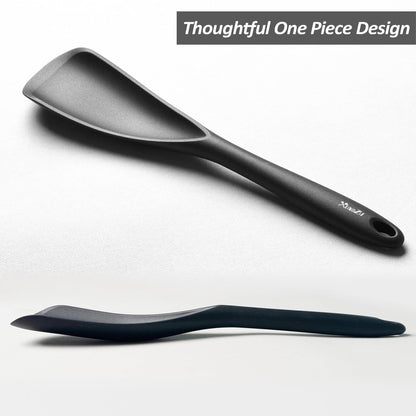 Silicone Spatula Spoon, Great for Both Cooking and Serving Durable BPA-Free Matte Black Silicone, Seamless Design, Safe for Nonstick Cooking Surfaces, 2-Pcs, Black
