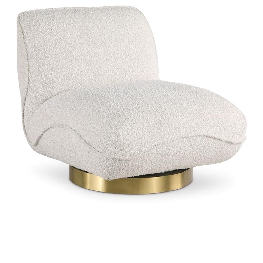 Meridian Furniture 492Cream Geneva Collection Modern | Upholstered Swivel Accent Chair with Rich Cream Boucle Fabric, Brushed Gold Metal Base, Solid Wood Frame, 29" W x 35" D x 27.5" H, Cream