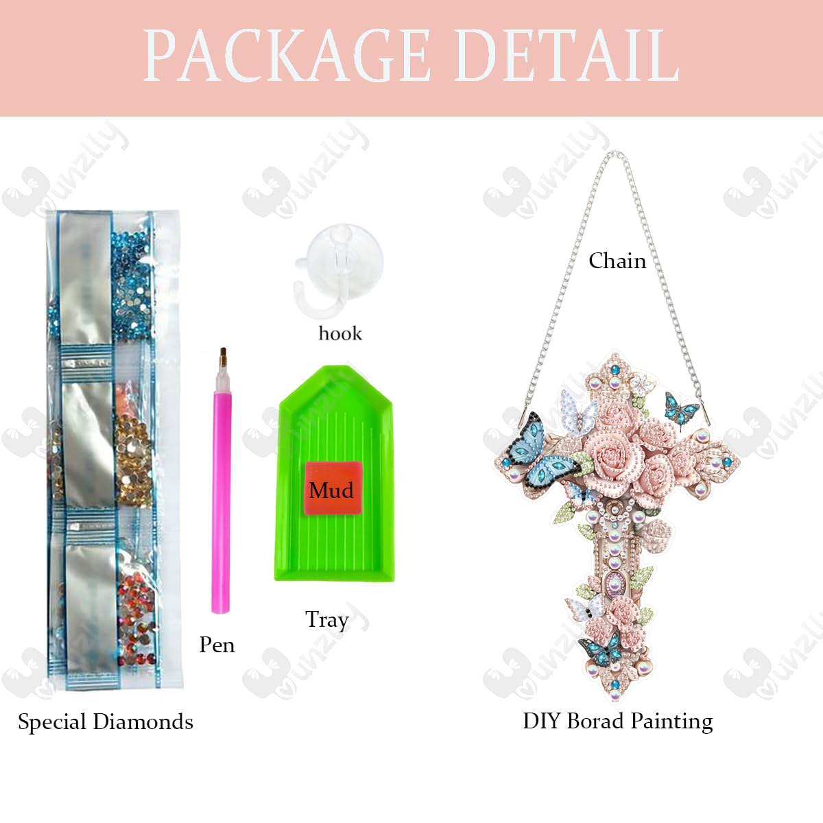 Yunzlly DIY Hanging Diamond Art Pendant Kit, Special Crystal Double Sided Diamonds Painting Ornament Kit for Adults, Acrylic Gem Painting Board for Window&Door&Wall (Cross)
