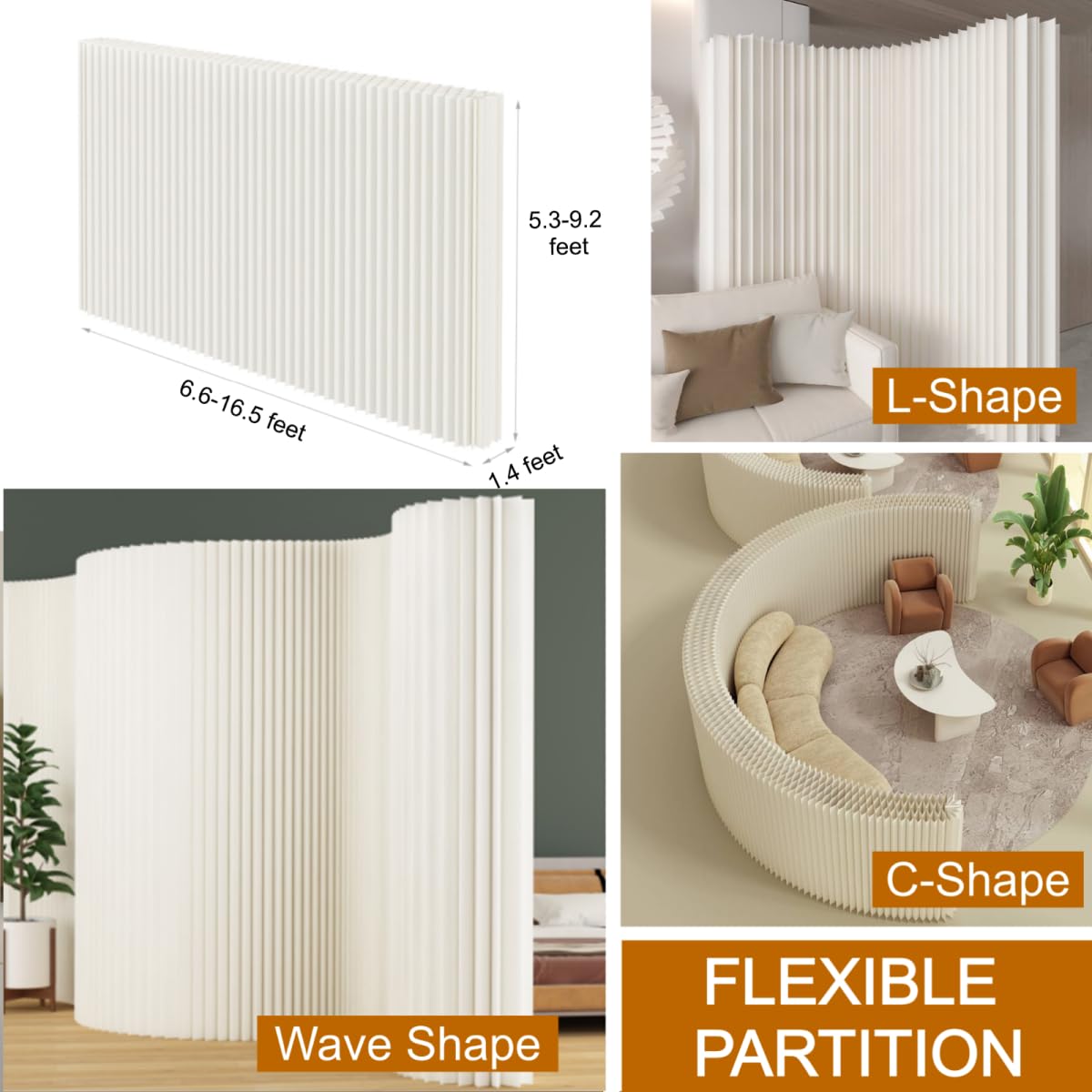 Folding Room Divider, Adjustable Privacy Divider, Portable Paper Room Partition, Foldable Wall Dividers for Room Separation, Decorative Privacy Screen for Home Dorm Office Studio Exhibition Store