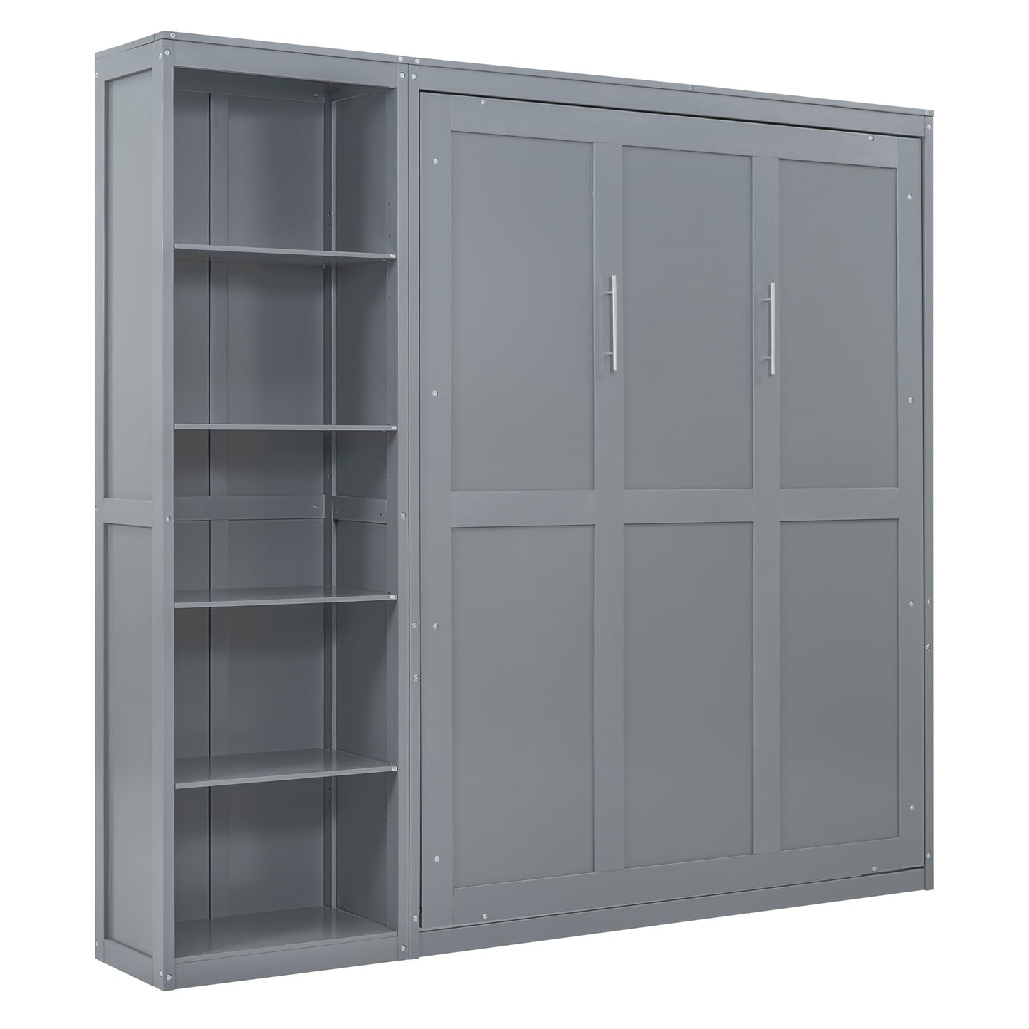 PacknWood Acosure Queen Size Murphy Five-Layer Cabinet,Bedroom Solid Wood Storage Hidden Wall Beds Frame W/Dual Piston Metal Folding Mechanism Designed,for Home Office,Study,Guest Room,Gray