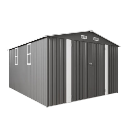Vigo huseeo 10x12x6.7FT Outdoor Storage Shed, Galvanized Steel Garden Shed with Lockable Door & Window, Waterproof Metal Tool Storage for Garden, Backyard, Patio, Lawn